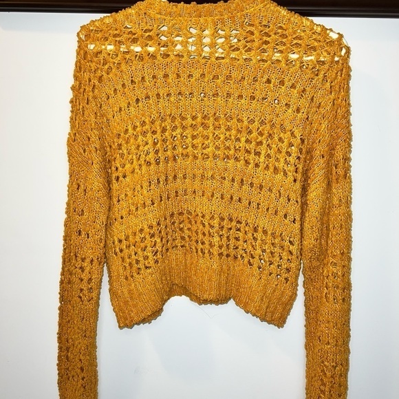 NWT SKY AND SPARROW Open Weave Mustard Womens Crop Sweater Size Small - Picture 7 of 8